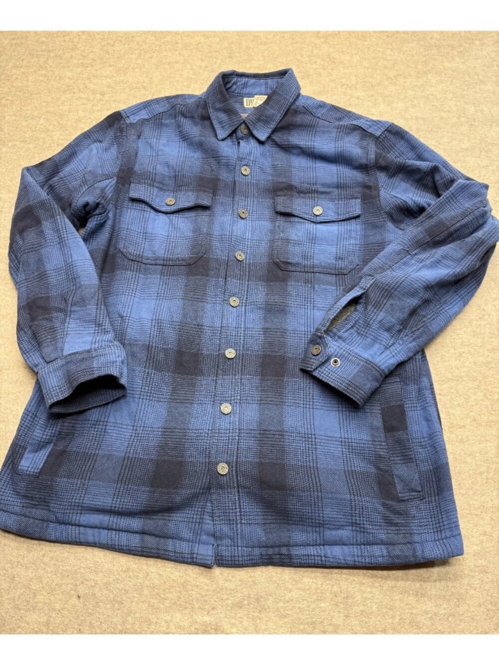 Duluth Trading Co. Blue Flannel Button Down Shirt Jacket/Shacket Large Tall - Picture 1 of 9